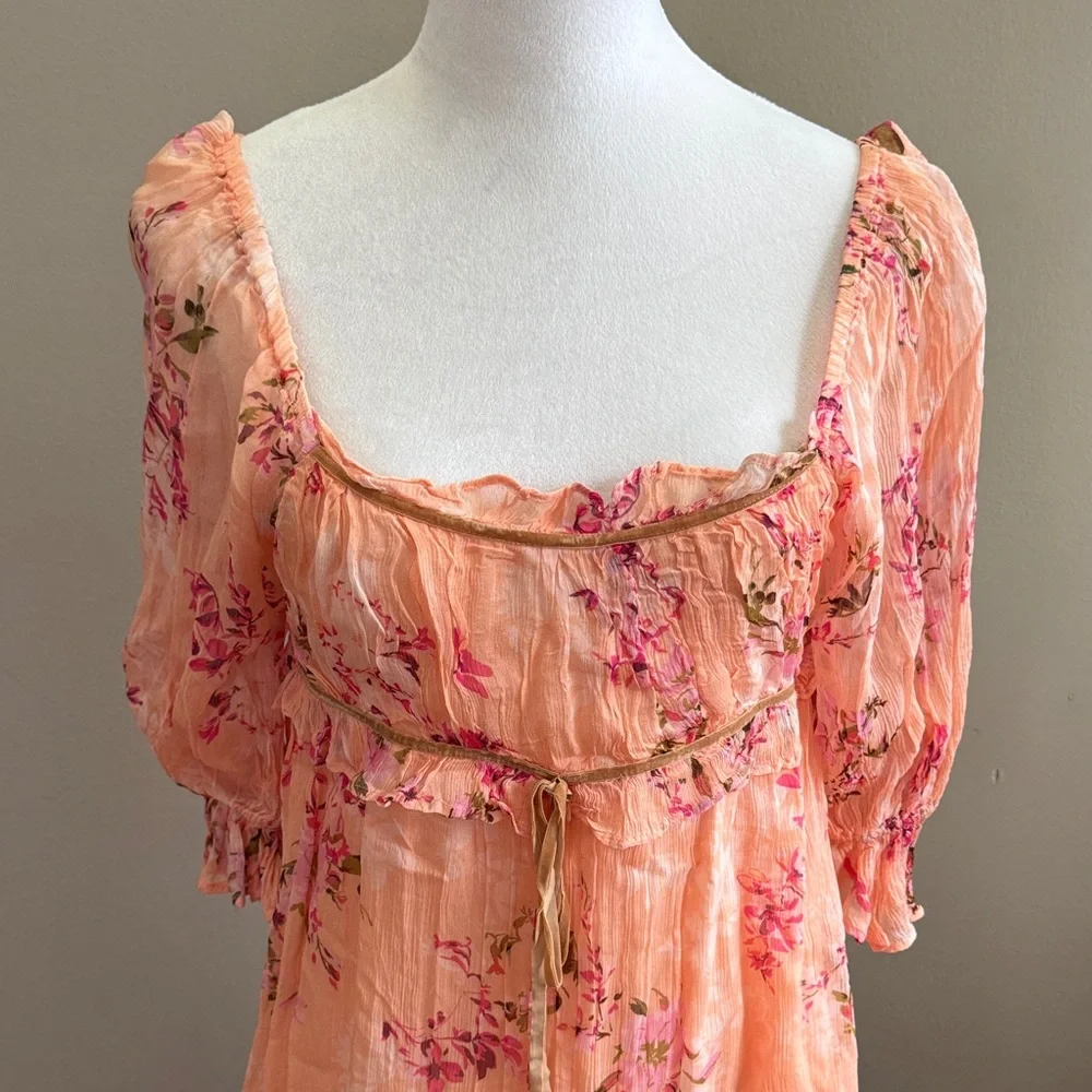 Free People Marney Square Neck Puff Sleeve Floral Printed Babydoll‎ Dress Size S